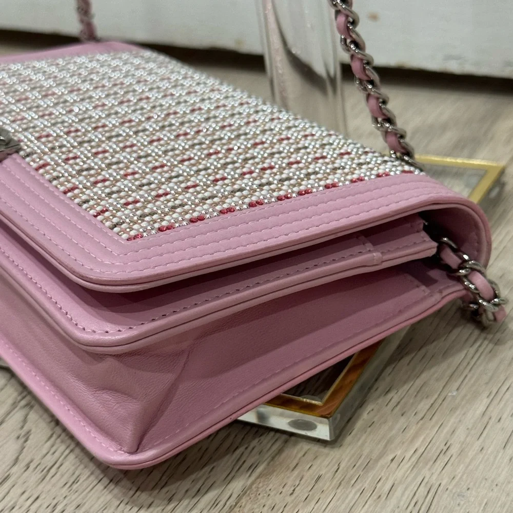 CHANEL Pink Crystal Boy WOC Lambskin Leather CC Crossbody Bag A80287 EUC COA LTD - Picture 13 of 16